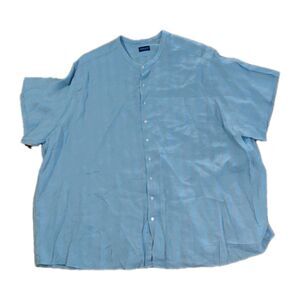 Proper Cloth Mens Linen Blend Blue Striped Mandarin Collar Short Sleeve Shirt 5X